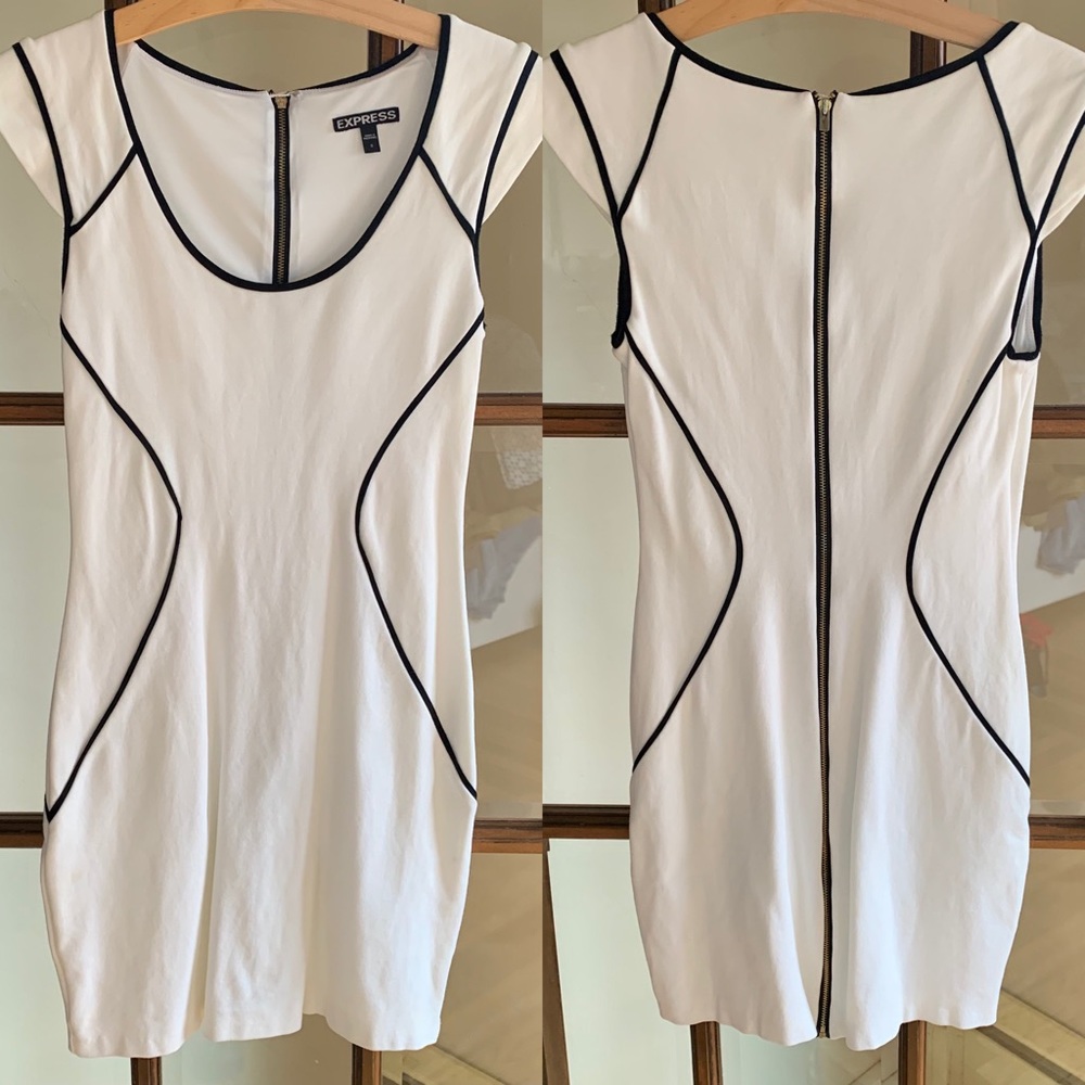 Express White Bodycon Dress w/ Black Piping size S